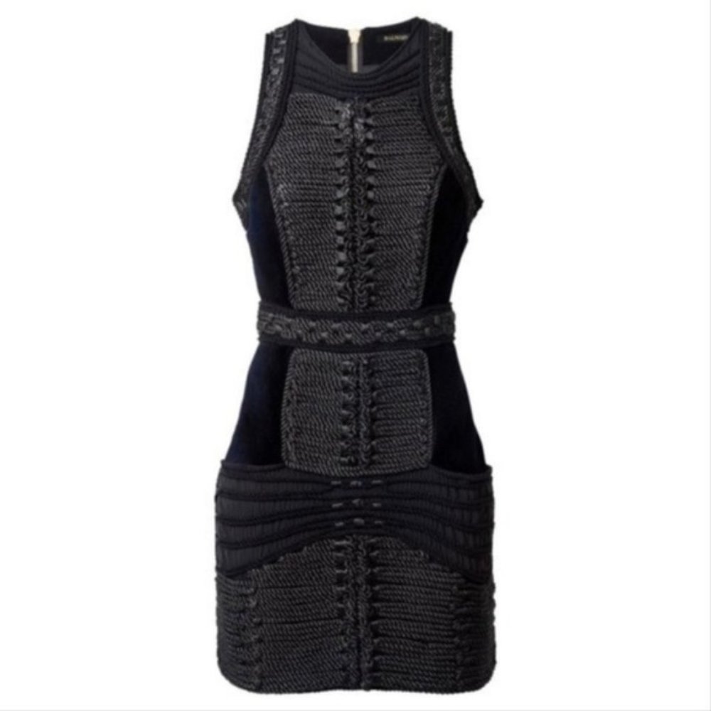 Balmain x H&M Black Velvet Rope Cocktail Dress Mini